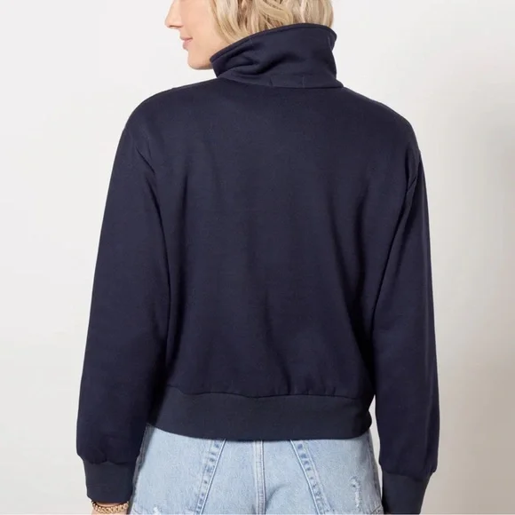 Evereve Chelsea Half Zip Long Sleeve Navy Blue Rainbow Zip Sweatshirt Small - Picture 4 of 14